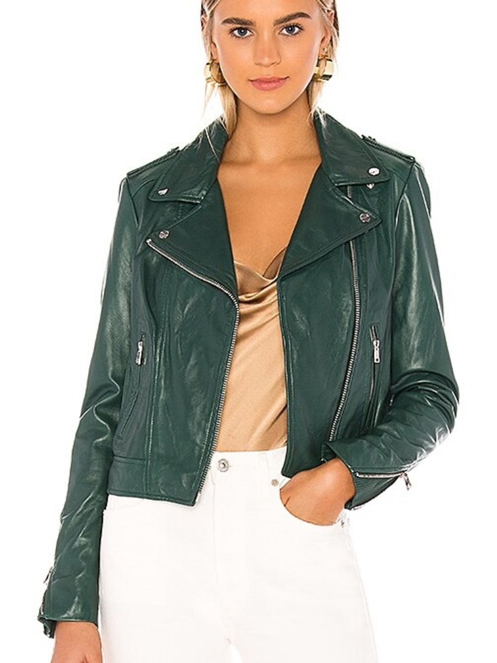 LaMarque Green Leather Moto Jacket Women’s XS